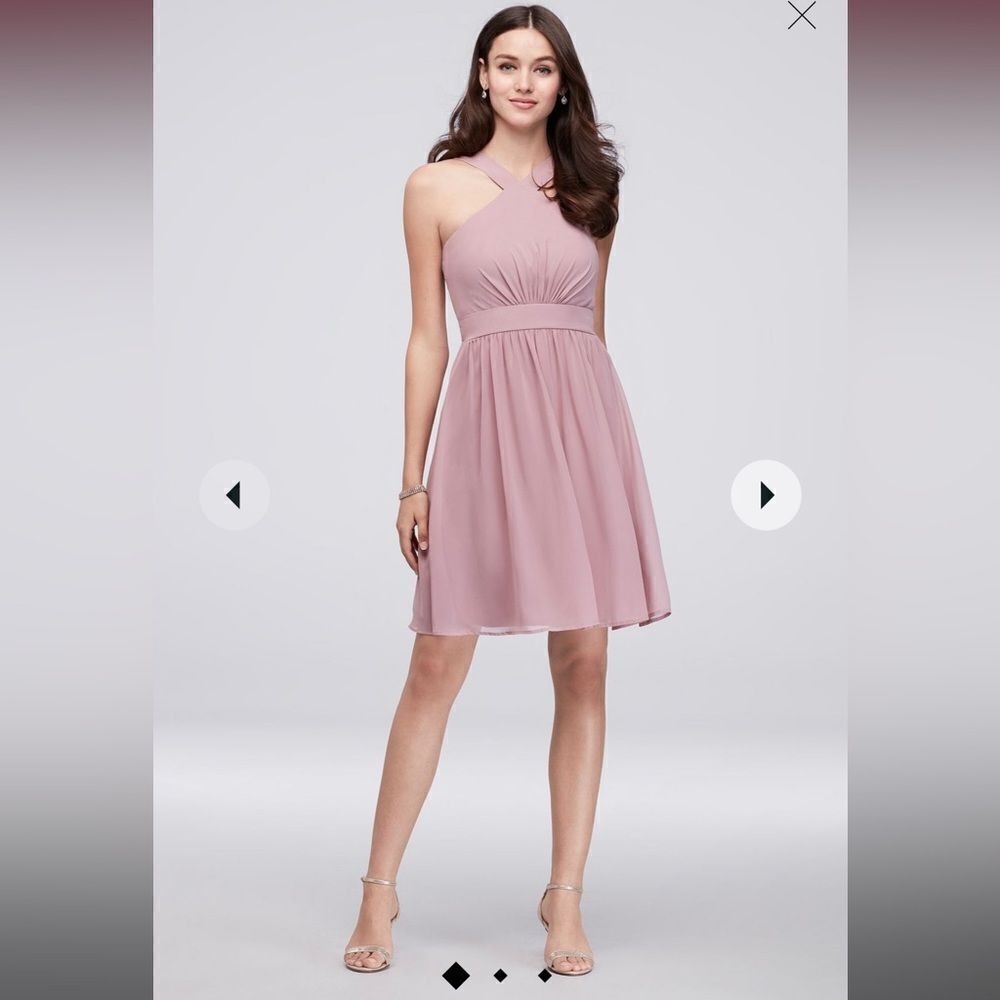 NWT REVERIE SIZE 14 y-neck pleated chiffon‎ short bridesmaid dress dusty rose